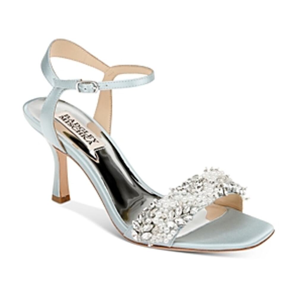 Badgley Mischka Womens Kate Embellished Heeled Sandals US 6.5 M Blue Satin EUC